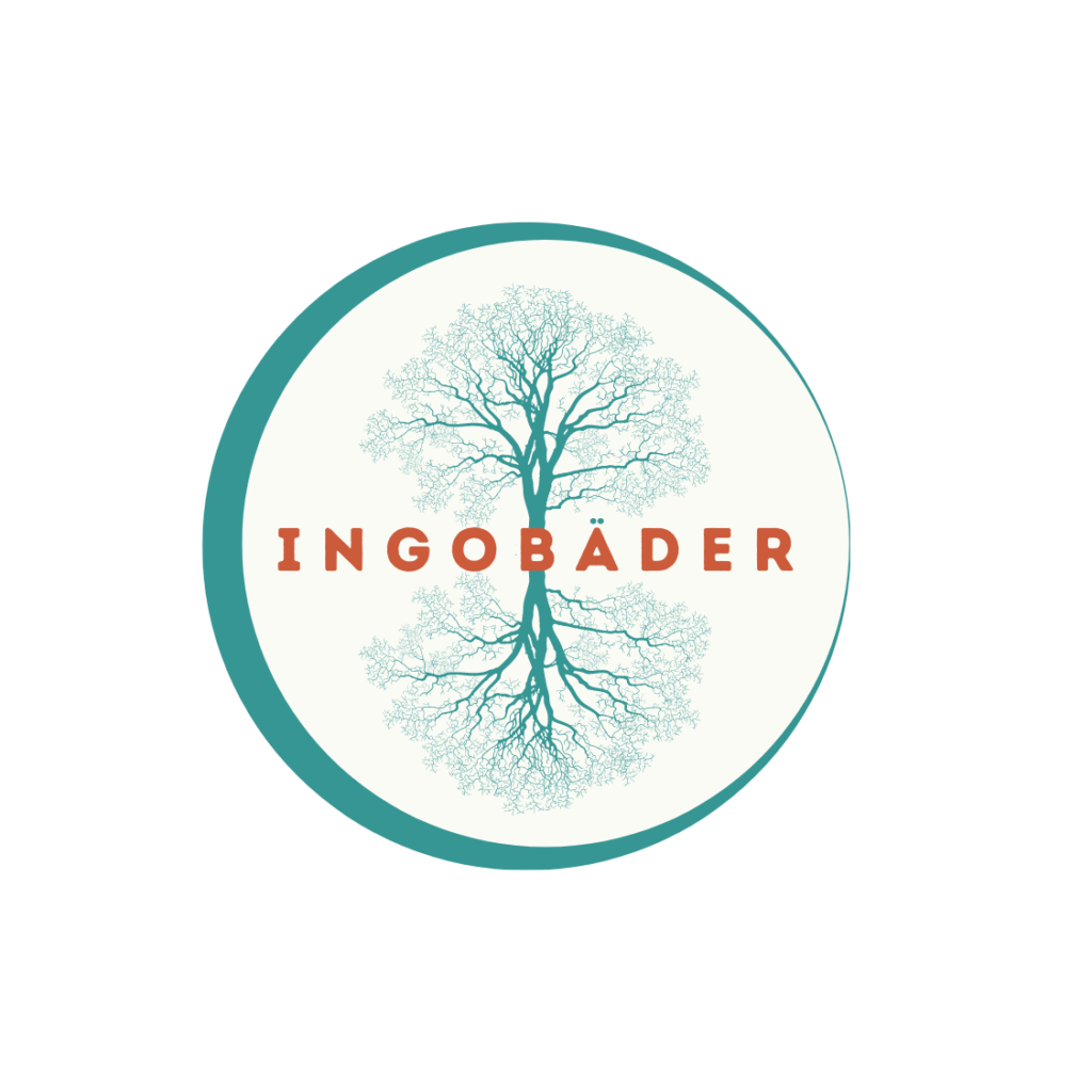 Logotipo de "Ingobäder" con un árbol reflejado.